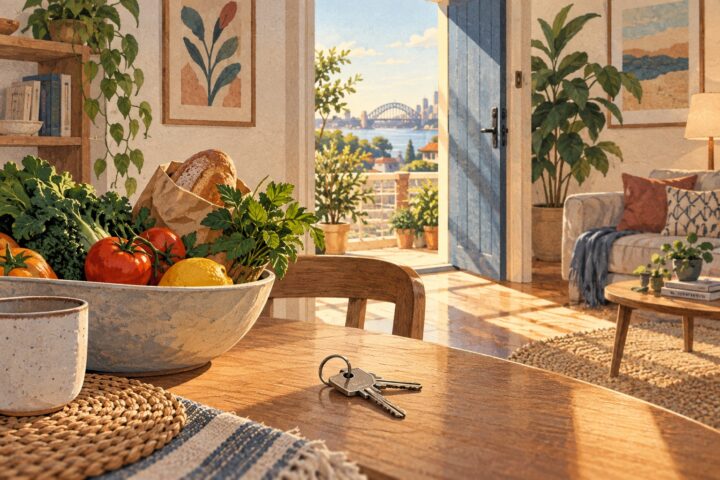 Editorial illustration of a furnished Sydney home prepared to welcome a family