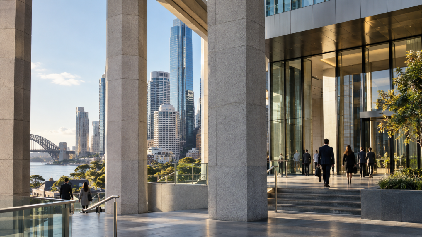 Strong architectural columns representing resilience in the Australian banking system